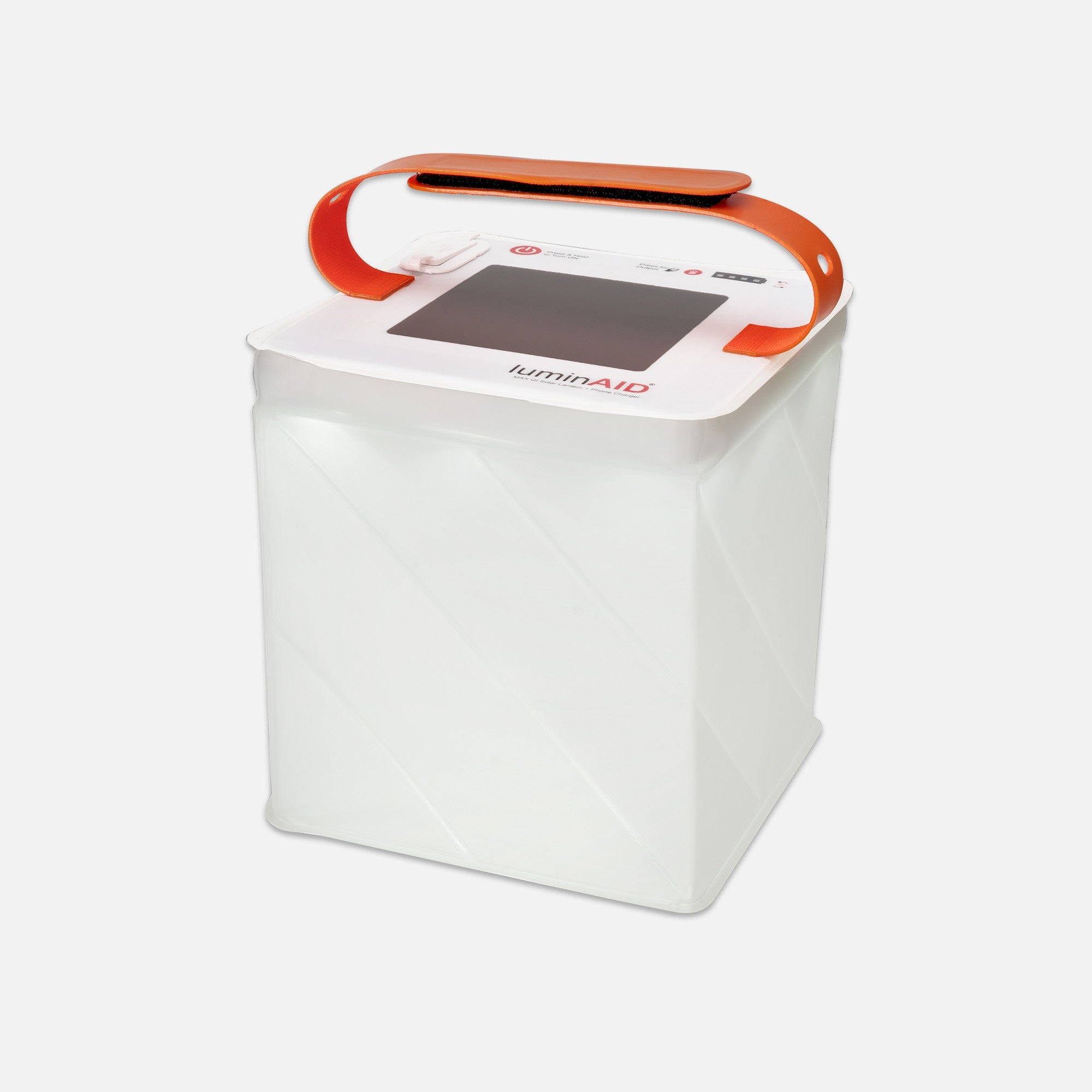 LuminAID solar lantern on a white background